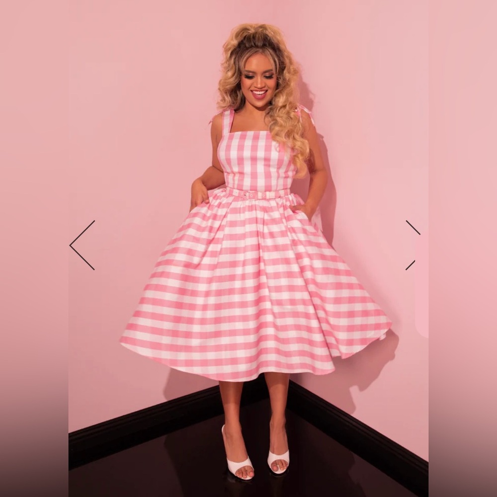 Vixen by Micheline Pitt Pink and White Dreamhouse Dress